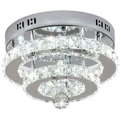 Modern Crystal Ceiling Light Flush Mount Round LED Chandeliers Lamp with 6000K for Bedroom Dining Room Living Room Hallway Foyer Entry ( 30w Cool White)