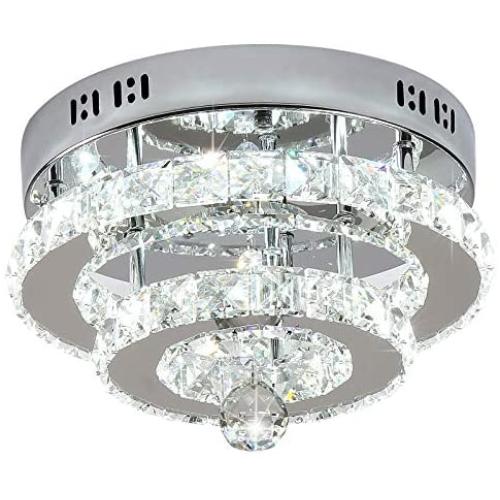 Modern Crystal Ceiling Light Flush Mount Round LED Chandeliers Lamp with 6000K for Bedroom Dining Room Living Room Hallway Foyer Entry ( 30w Cool White)