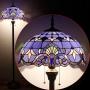 Tiffany Floor Lamp Standing Style W16H64 Inch Tall Blue Lavender Stained Glass Baroque Shade Reading Lighting 2E26 Antique Resin Base S003C WERFACTORY Lamps Bedroom Living Room Bookcase Lover Gifts