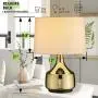 Gold Plating Metal Table Lamp, LMS 21” Classic Bedside Lamp with Linen Drum Lampshade, Modern Nightstand Lamps for Living Room, Bed Room, Dining Room, LMS-044 Gold Plating Metal Table Lamp, LMS 21” Classic Bedside Lamp with Linen Drum Lampshade, Modern Nightstand Lamps for Living Room, Bed Room, Dining Room, LMS-044