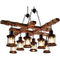 8-Light Antique Wood Chandelier Vintage Industrial Chandeliers Rustic Ceiling Light Fixture for Dining Room Living Room Kitchen Restaurant Lighting