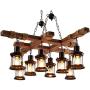 8-Light Antique Wood Chandelier Vintage Industrial Chandeliers Rustic Ceiling Light Fixture for Dining Room Living Room Kitchen Restaurant Lighting