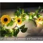 Fielegen 20 LED Artificial Sunflower Garland String Lights, 6.56ft Silk Sunflower Vines with 9 Flower Heads Battery Powered Fairy String Lights for Indoor Bedroom Home Garden Party Wedding Decor