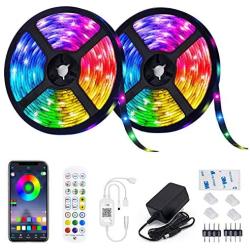 Led Strip Lights, 32.8ft 5050 RGB LEDs Color Changing Lights Strip App Control Bluetooth LED Light Strips for Bedroom,Desk,Party,Home Decoration, with 24 Key Ir Remote and 12V Power Supply