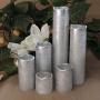 LED Lytes Flameless Timer LED Candles Slim Set of 6, 2'' Wide and 2''- 9'' Tall, Silver Coated Wax and Flickering Warm White Flame for Home and Wedding Decor