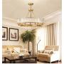 KALRI Modern Round Island Crystal Chandelier 6 Lights Flush Mount Pendant Ceiling Light Fixture for Dining Room Kitchen Living Room W25.2'' x H19.7''