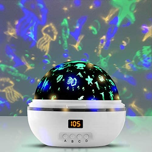 ComfyDegree Room Ocean Night Light Projector, Bedroom 360° LED Timer Control Rotating Projection Lamp with Rabbit Ears, Perfect Gift for Baby Kids Children Girls and Boys in Any Occasions (White)