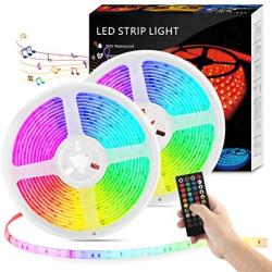 LED Strip Lights with Remote - 32.8ft LED Music Sync Tape Lights kit 5050 RGB Color Changing Light Strip with IP65 Waterproof, 300LEDs Rope Light for Bedroom, Room, Party, Mood Tape Lighting