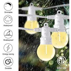 FMART Outdoor Patio String Lights, 50Ft G40 Backyard Lights with 25 Edison Clear Bulbs(1 Spare), UL Listed Waterproof Hanging Lights for Balcony Porch Bistro Party Decor, White