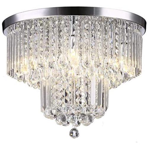 Krasty 5 Lights Modern Light Fixture Chrome Finish Flush Mount Crystal Ceiling Light,Crystal Raindrop Chandelier for Hallway Dining Room Bedroom Living Room Kitchen,18'' Diameter KR-SJD0037C-YT