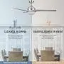 CO-Z 52’’ Modern Ceiling Fan with Lights and Remote, Contemporary Ceiling Fans Brushed Nickel Memory, Indoor LED Ceiling fan for Kitchen Bedroom Living Room, 3 Reversible ABS Blades in Brushed Nickel