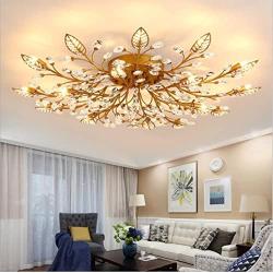 Diy FamilyModern Crystal LED Ceiling Lamp，Leaf Flush Mount Ceiling Light Fixture Decorative Crystal Chandelier For Dining Room Bedroom Livingroom Pendant Light(21-head) Gold