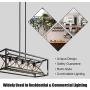 Tangkula 5-light Pendant Island Ceiling Light Fixture, Rectangle Metal Vintage Hanging Chandelier with Wood Grain Finish, Farmhouse Retro Island Lighting for Dining Room, Pool Table, Cafe, Bar (Black)