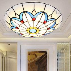 LITFAD Tiffany LED Flush Mount Ceiling Light Stained Glass 11.81'' Wide Ceiling Lamp Mission Inverted Ceiling Hanging Light in Mediterranean Style for Bedroom, Living Rooms, Restaurants, Corridor