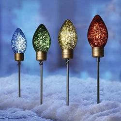 EAMBEITE 4PK Christmas Bulb Pathway Lights with 40 LED Bulbs Decoration for Holiday Christmas Stake Lights on Outdoor Patio Yards Driveways Pathways