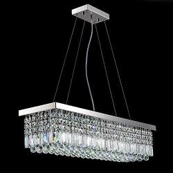 SILJOY Rectangle Modern Crystal Chandelier Lighting Raindrop Pendant Light Dining Room Kitchen Island Hanging Lamp L40'' x W10''