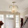 Modern Flush Mount Crystal Chandelier 4 Lights Pendant Light with Champagne Gold Finish Hanging Fixture for Dining Room, Living Room