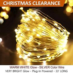 Bright Zeal 33 Ft 100 LED Warm White String Lights Plug in Fairy Lights with Timer - Silver Wire Fairy Lights Plug in String Lights for Valentines Day Decor- Fairy Lights Silver Wire Outdoor