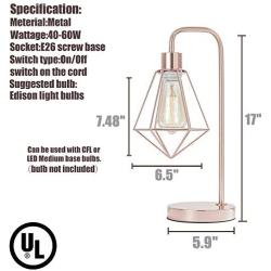 SOTTAE Modern Industrial Rose Gold Table Lamp, Vintage Beside Cage Desk Lamp, Rustic Metal Nightstand Lamp, Geometric Side Table lamp for Bedroom,Living Room,Office