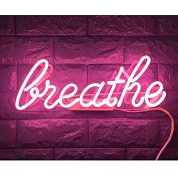 15 inch Real Glass Neon Pink Breathe Wall Sign for Cool Light, Wall Art, Bedroom Decorations, Home Accessories, Party, and Holiday Decor