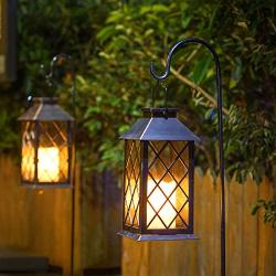 Homeimpro Solar Lantern Hanging Garden Outdoor Lights Flickering Flameless Candle Waterproof LED Lamp for Table Patio Lawn (Bronze)