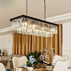 Rectangular Modern K9 Crystal Chandeliers Lighting Pendant Ceiling Lights Rectangle Chandelier Lamp Fixture 8-Lights for Dining Room Kitchen L33.5 Inch