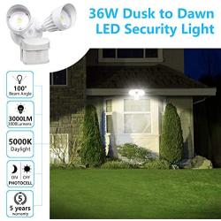 CINOTON LED Flood Light Motion Sensor Light Outdoor, Adjustable Dual-Head Dusk to Dawn Security Light, IP65 Waterproof, 3000 Lumens, 5000K, Upgrade Double Motion Sensor, 36W[250W Equivalent]