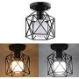 Ceiling Light Fixture,Retro Vintage Flush Mount Light Fixture E26 E27 Base Metal Caged Industrial Mini Pendant Light for Hallway Porch Bathroom Stairway Farmhouse Kitchen 2 Pack