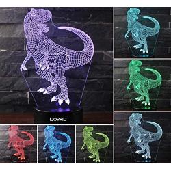 3D Dinosaur Night Light - 3D Illusion Lamp Three Pattern and 7 Color Change Decor Lamp with Remote Control for Kids, Dinosaur Gifts for Boys