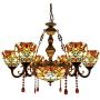 CraftThink Pendant Lighting LED Chandelier Light Antique Tiffany Style Stained Glass 6+1-Light with Amber Droplet Decorations Hanging Light for Dining Living Cafe Room Restaurant - TYP C2- Flower