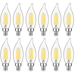 E12 Candelabra LED Bulbs Dimmable 60W Equivalent LED Chandelier Light Bulbs 4.5W Soft White 2700K 500LM B10 Flame Tip Vintage LED Filament Candle Bulb with Decorative Candelabra Base, 12 Packs