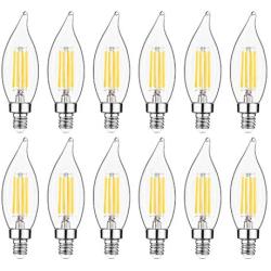 E12 Candelabra LED Bulbs Dimmable 60W Equivalent LED Chandelier Light Bulbs 4.5W Soft White 2700K 500LM B10 Flame Tip Vintage LED Filament Candle Bulb with Decorative Candelabra Base, 12 Packs