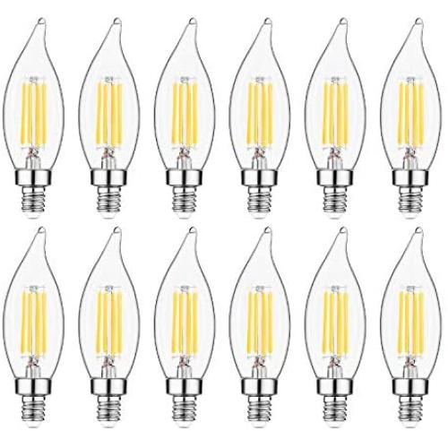E12 Candelabra LED Bulbs Dimmable 60W Equivalent LED Chandelier Light Bulbs 4.5W Soft White 2700K 500LM B10 Flame Tip Vintage LED Filament Candle Bulb with Decorative Candelabra Base, 12 Packs