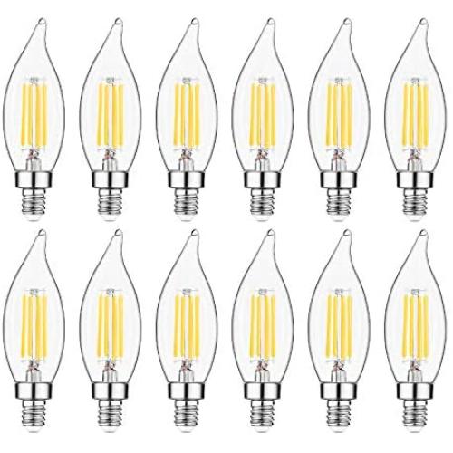 E12 Candelabra LED Bulbs Dimmable 60W Equivalent LED Chandelier Light Bulbs 4.5W Soft White 2700K 500LM B10 Flame Tip Vintage LED Filament Candle Bulb with Decorative Candelabra Base, 12 Packs