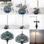 Tiffany Style Floor Standing Lamp W16H64 Inch Tall Green Stained Glass Crystal Bead Dragonfly Shade 2E26 Antique Reading Lighting Resin Base S459 WERFACTORY LAMPS Living Room Bedroom Table Lover Gifts