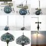 Tiffany Floor Standing Lamp W16H64 Inch Tall Sea Blue Stained Glass Crystal Bead Dragonfly Style Shade 2E26 Antique Lighting Resin Base S147 WERFACTORY Lamps Bedroom Living Room Bookcase Lover Gifts
