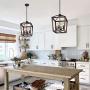 Q&S Farmhouse Chandelier Light Fixture,Vintage Rustic Pendant Lighting,Rectangle Lantern,ORB+Bronze Rubbed Finish,Metal Lighting Fixtures for Dining Room,Kitchen,Foyer,Entryway,4 Lights