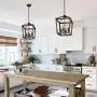 Q&S Farmhouse Chandelier Light Fixture,Vintage Rustic Pendant Lighting,Rectangle Lantern,ORB+Bronze Rubbed Finish,Metal Lighting Fixtures for Dining Room,Kitchen,Foyer,Entryway,4 Lights