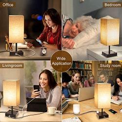 3-Way Dimmable Bedside Touch Control Table Lamp with Square Fabric Shade, Modern Desk Lamp with USB & Type-C, Warm White Light Table Reading Lamp for Living Room, Bedroom & Office(Bulb Included)