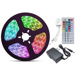 LED Strip Lights 16.5Ft/5M RGB SMD 5050 300LEDs Rope Lighting Color Changing Full Kit with 44 Keys RF Remote Controller and DC 12V