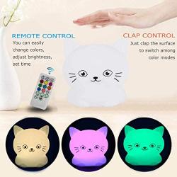 Cat Night Light, Babies Night Lights, Night Light for Kids, Silicone Night-Light, LEDs Lights, 9 Colors Lamp Rechargeable Remote for Toddlers/Boys/Girls/Adults/Bedroom/Bathroom/Outdoor/Camping