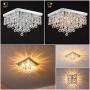 WIFUME Crystal Chandelier, Modern Crystal Square Flush Mount Ceiling Light Fixture, Crystal Ceiling Lamp, 4 Lights Pendant Light for Dining Room Hallway Bedroom Living Room Kitchen, Wide11.8''