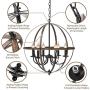 KingSo Pendant Light 6 Light Rustic Metal Chandelier 23.62 Oil Rubbed Bronze Finish Wood Texture Industrial Ceiling Hanging Light Fixture for Indoor Kitchen Island Dining Living Room Farmhouse