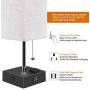 USB Bedside Table Lamp,Cotanic Minimalist Bedside Desk Lamp with Charging Port,Lamps for Bedrooms,Fabric Shade Ambient Light,Modern Nightstand Lamp with Pull Chain