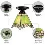KWOKING Lighting Tiffany Ceiling Lights Stained Glass Hanging Lamp with Green Cone Shade Semi Flush Mount Ceiling Light for Living Room, Hallway, Kitchen 4 Sides