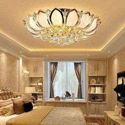 Luxury Crystal Indoor Chandeliers, Modern Gold Flush Mount Ceiling Light Pendant Lamp Fixture for Living Room, Dining Room and Bedroom