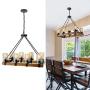 Farmhouse Chandelier for Dining Room, Rustic Pendant Light Fixtures Ceiling Hanging Lighting with Glass Accent, Kitchen Island Lighting, Wood Chandelier 8-Light Max 480W (Black, 8-Light Wood)