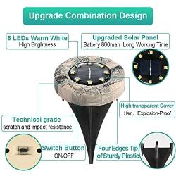 ONG Solar Ground Garden Waterproof Lights, Solar Powered Disk Lights Outdoor Decorative Landscape Lighting for Patio Pathway Yard Deck Walkway Lawn Driveway 8 LED Warm White 8 Packs