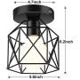 Industrial Vintage Ceiling Light Fixture, Rustic Cage Light Fixtures, E26 Black Metal Semi Flush Mount Ceiling Light Fixture for Hallway Farmhouse Stairway Porch Bedroom