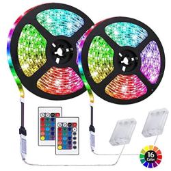 6.56 feet Battery Powered LED Strip Lights, DIY Indoor and Outdoor Decoration, Waterproof, 24 Keys Remote, 2 Pack